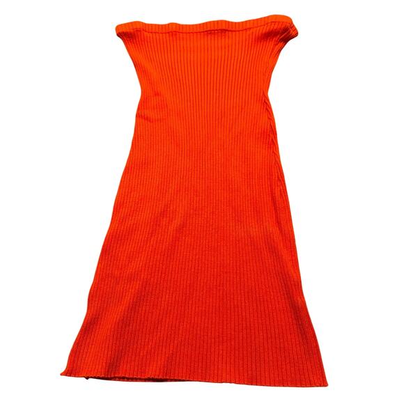h:ours Victoria Strapless Ribbed Knit Bodycon Tube Mini Dress Orange Coquette, S - Picture 5 of 5